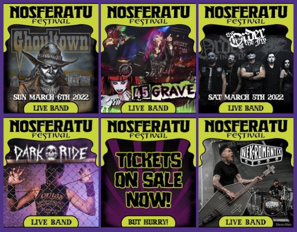 Collage of the bands performing at Nosferatu Festival.