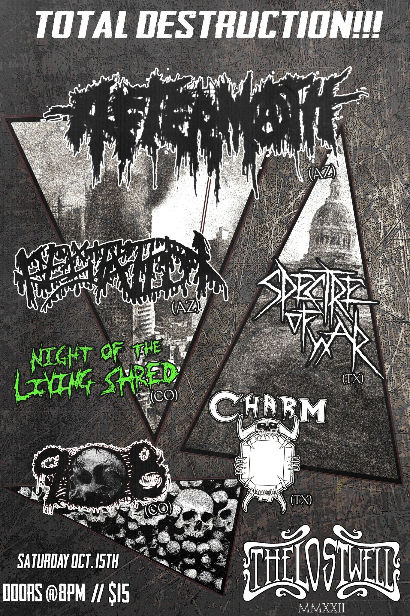 Aftermath, Gestation, Spectre of War, Night of the Living Shred, 908, Charm